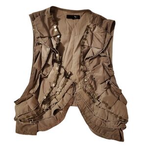 RYU Olive color vest with ruffles and sparkles Womens Size LARGE‎